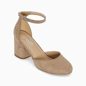 POP Faux Suede Heels with Ankle Strap Taupe